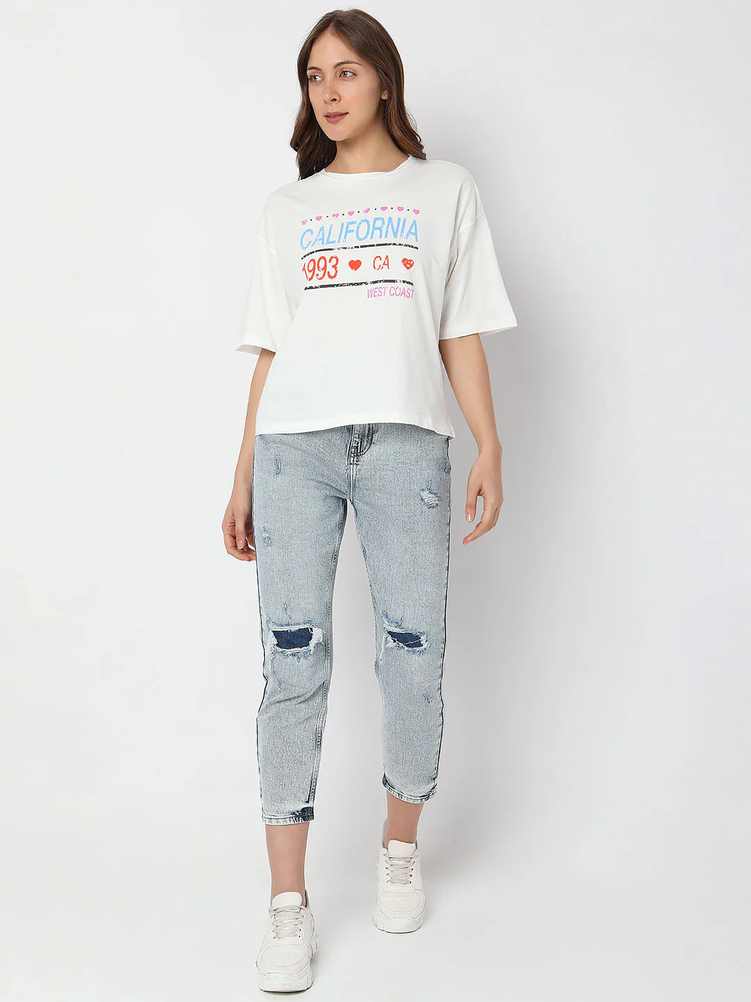 White Typographic Print Loose Fit T-Shirt - Image 5