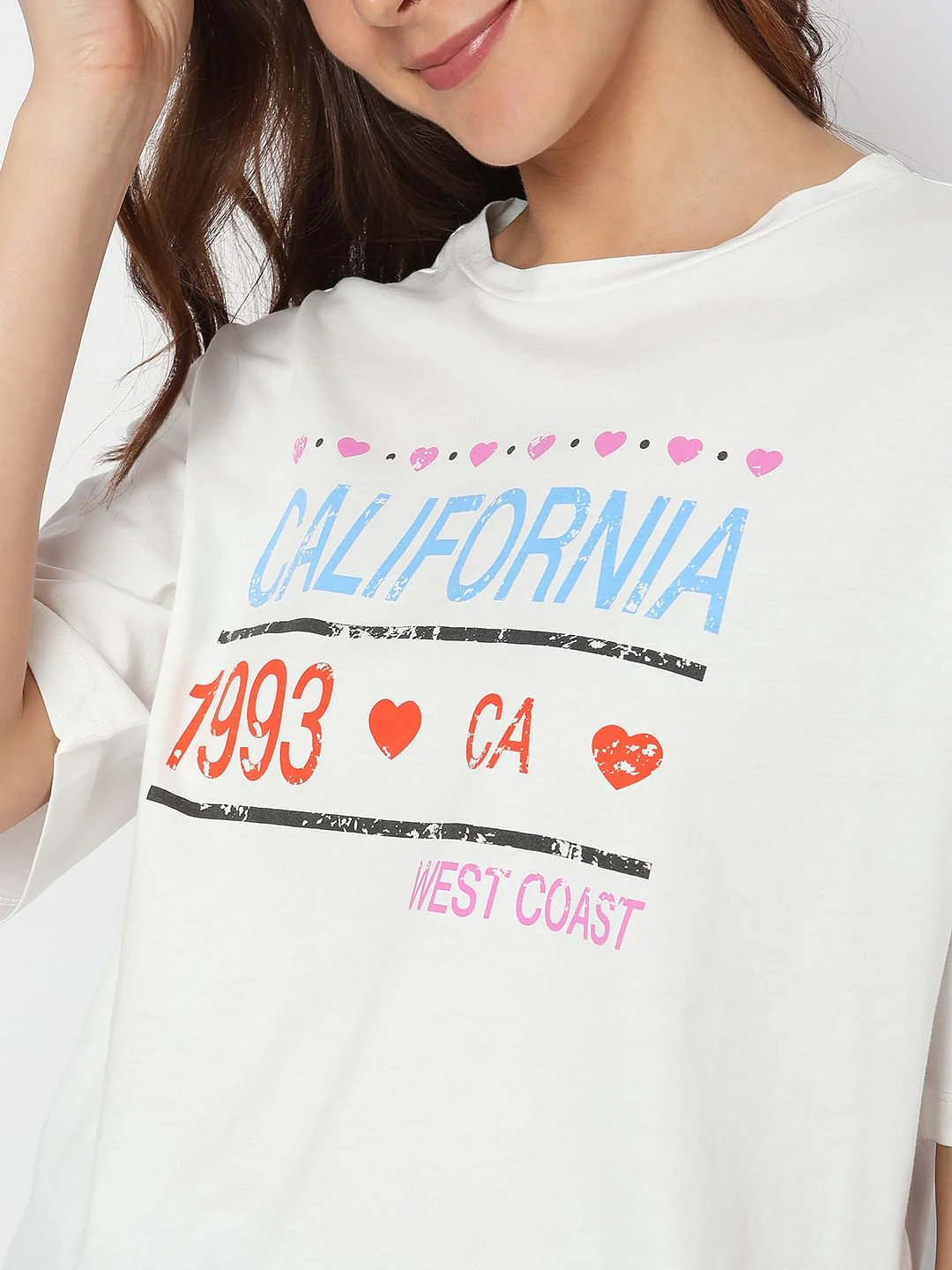 White Typographic Print Loose Fit T-Shirt - Image 6