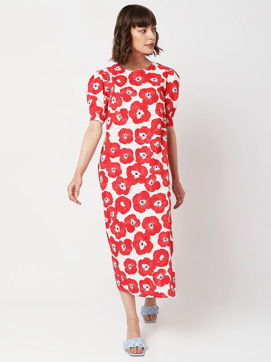 Red Floral Print Midi Dress - Image 2