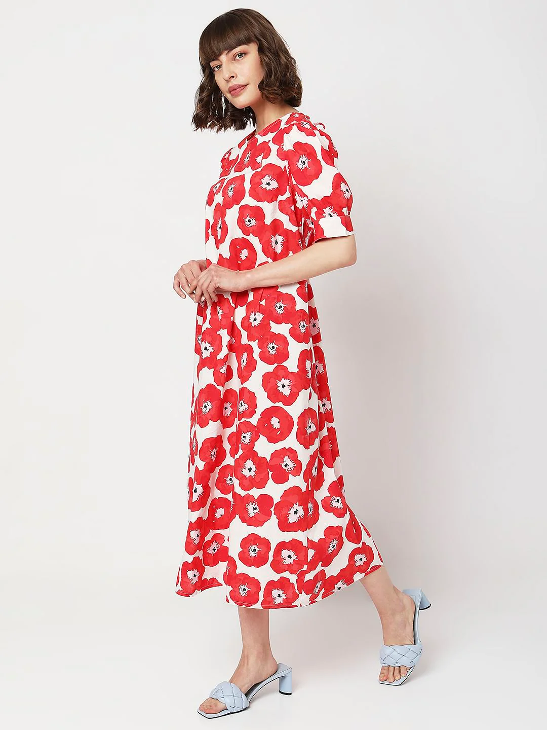 Red Floral Print Midi Dress - Image 3