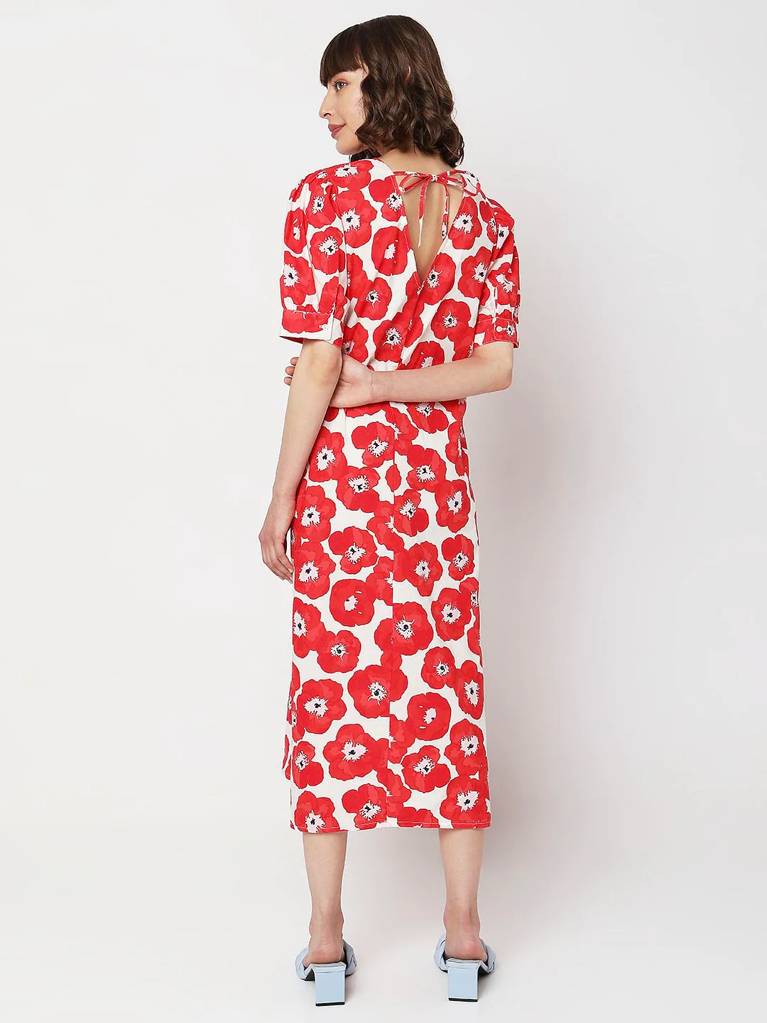Red Floral Print Midi Dress - Image 4