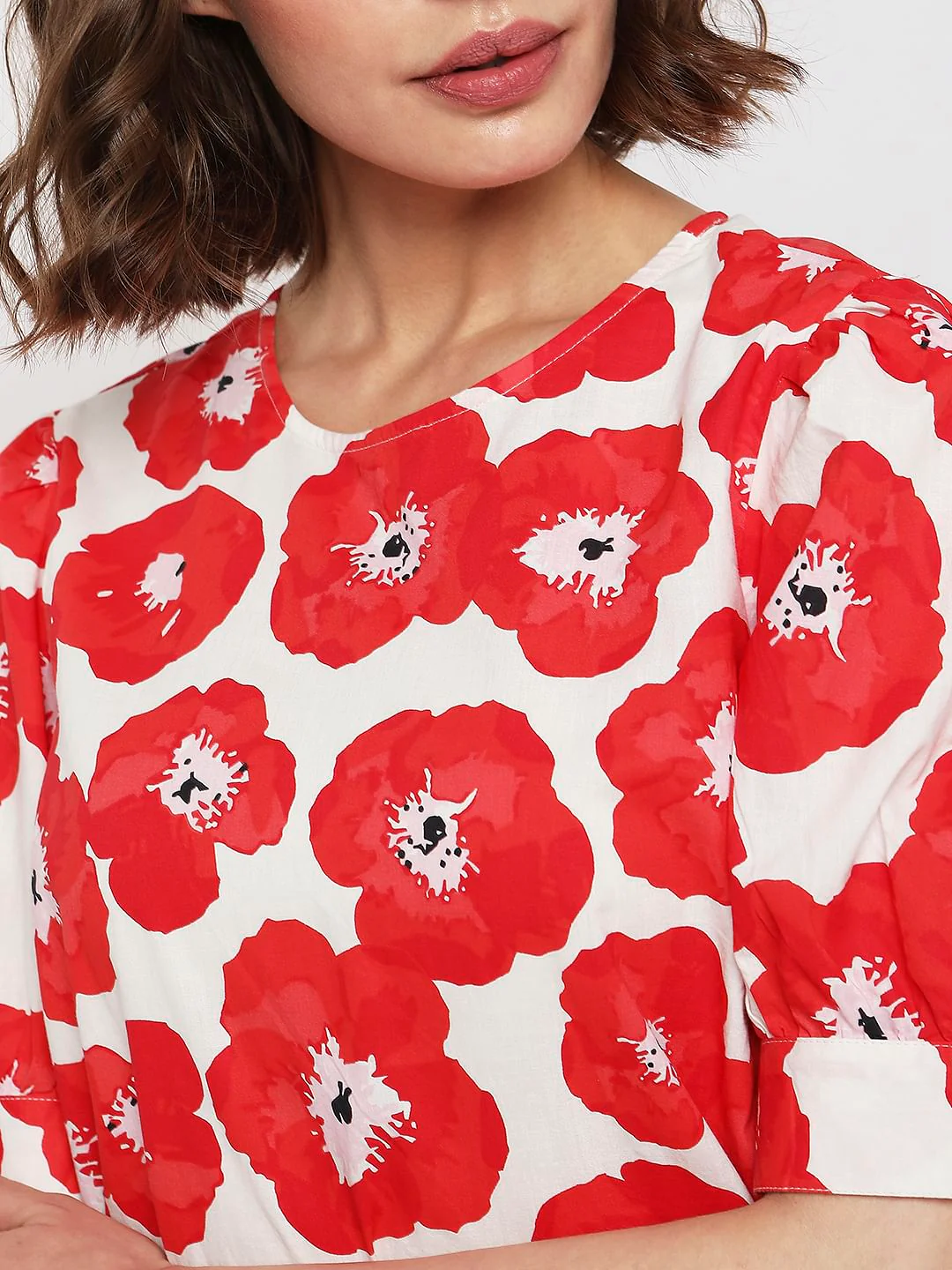 Red Floral Print Midi Dress - Image 5