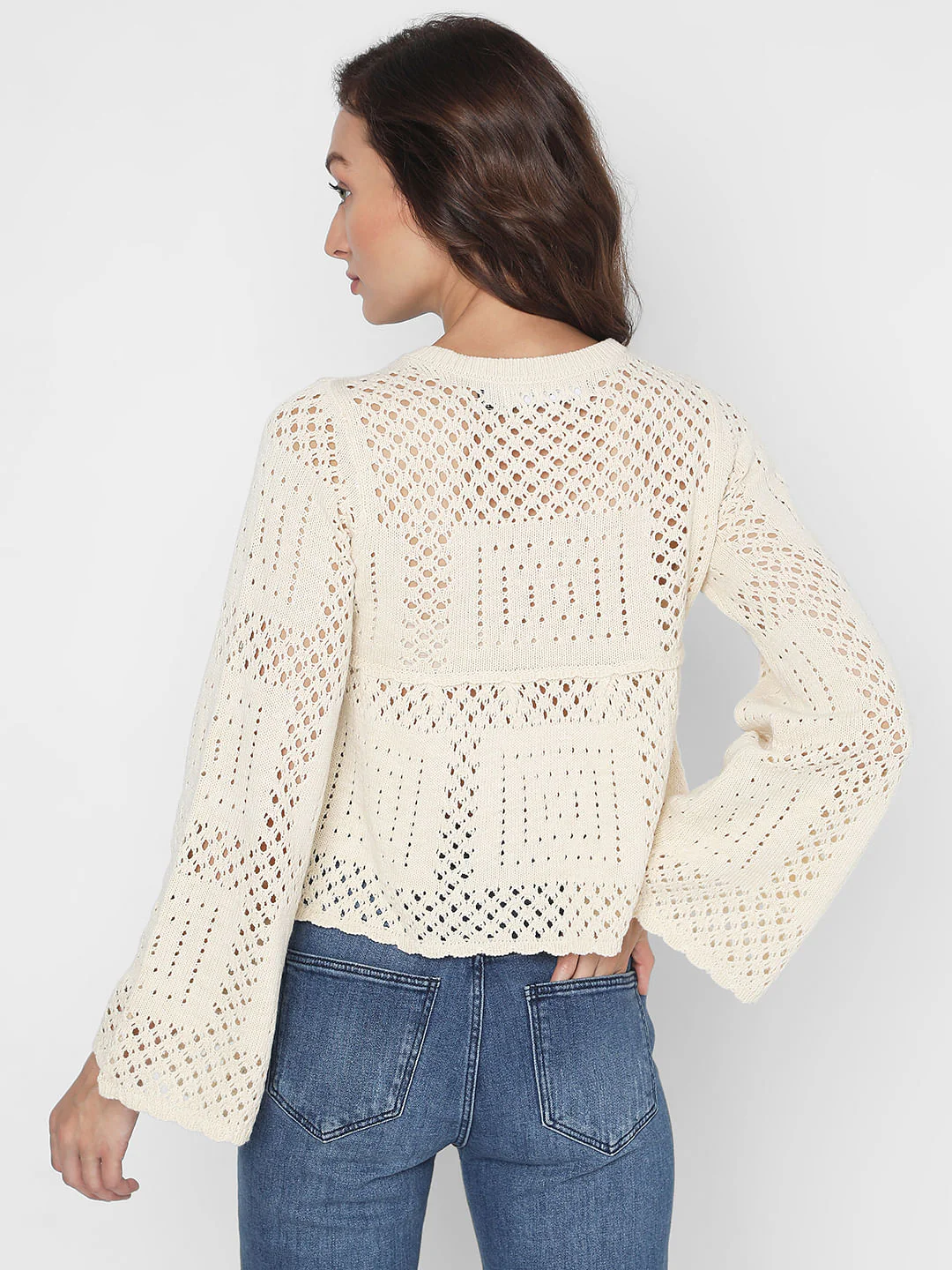 Beige Crochet Peplum Pullover - Image 4
