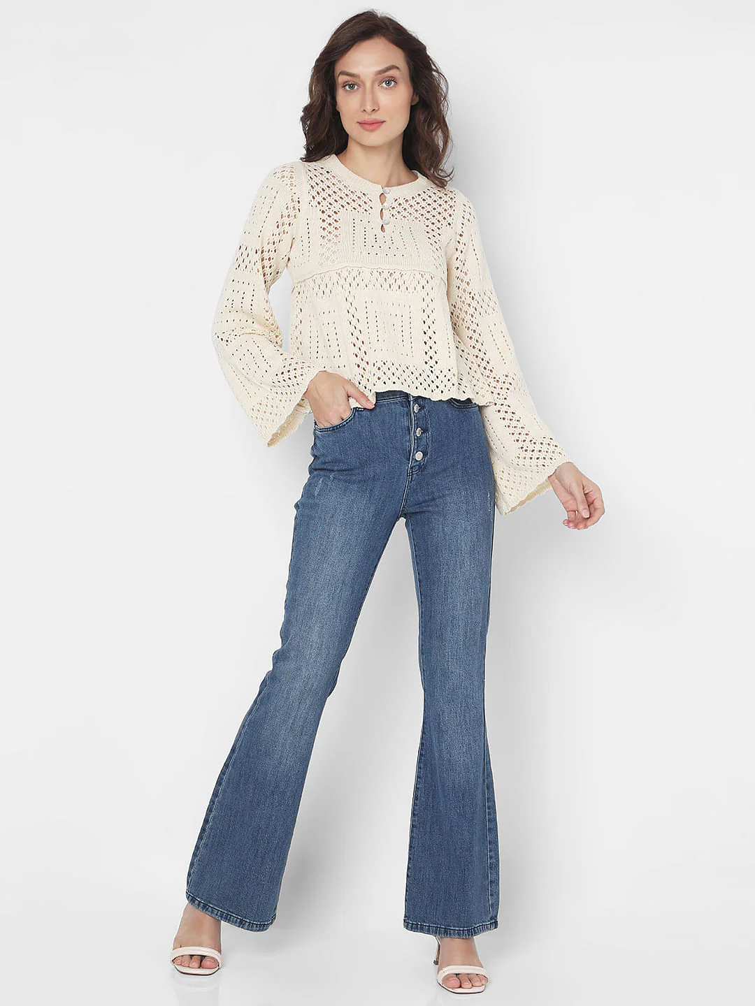 Beige Crochet Peplum Pullover - Image 5