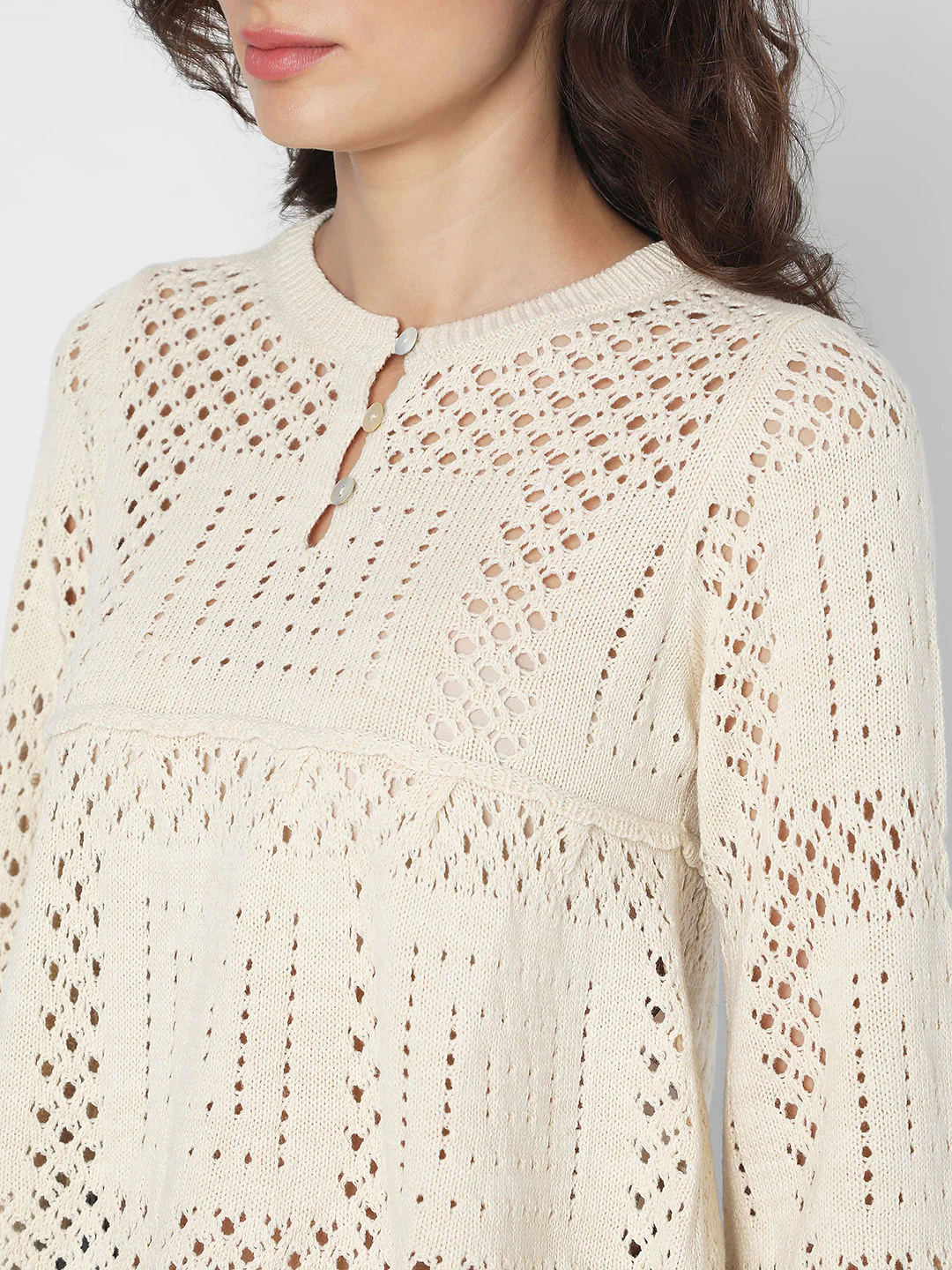 Beige Crochet Peplum Pullover - Image 6