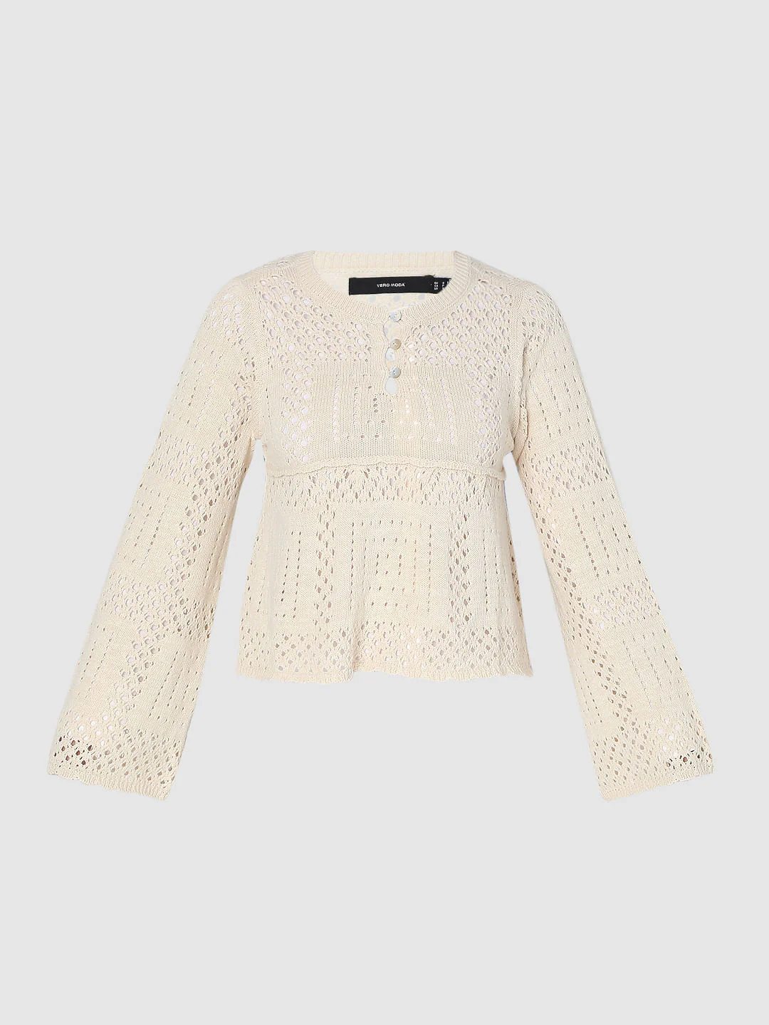 Beige Crochet Peplum Pullover - Image 7