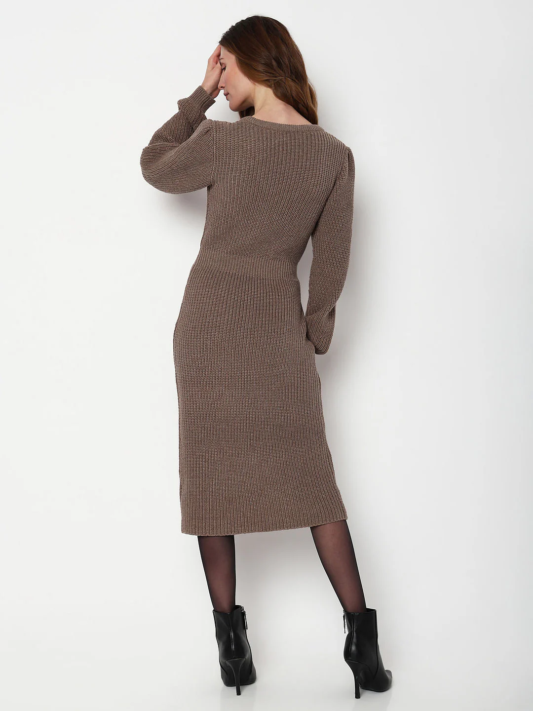 Brown Knitted Bodycon Dress - Image 4