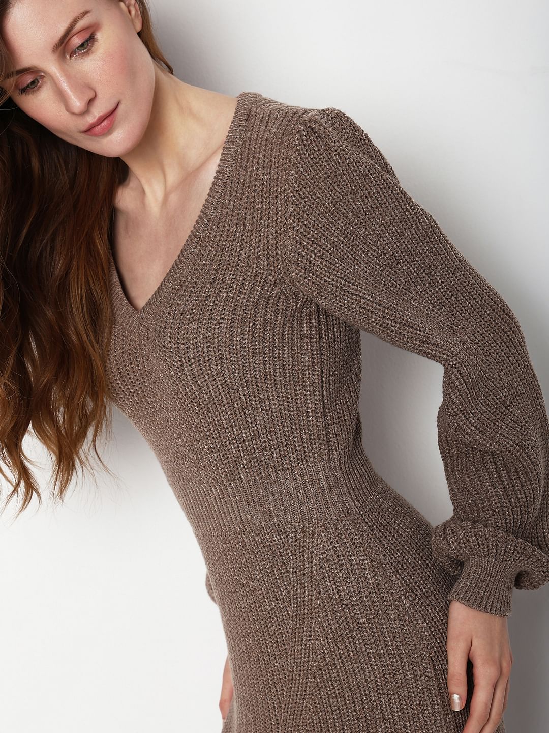 Brown Knitted Bodycon Dress - Image 5