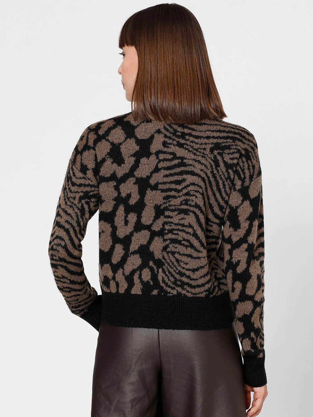 Black Animal Print High Neck Pullover - Image 4