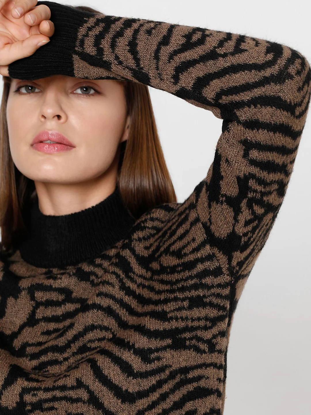 Black Animal Print High Neck Pullover - Image 6