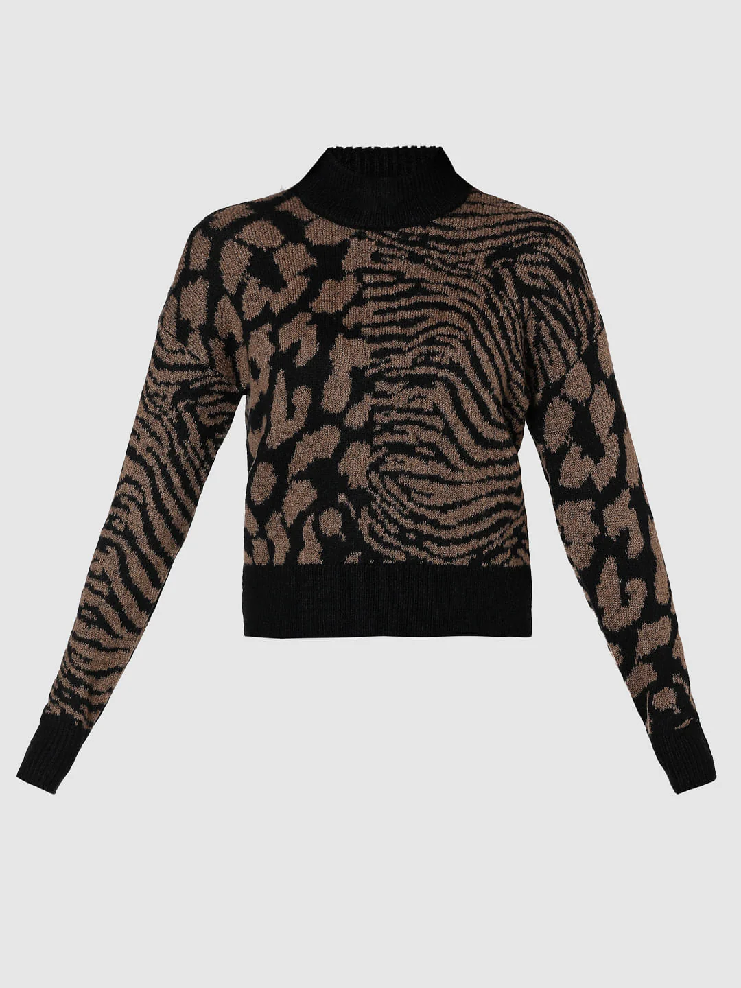 Black Animal Print High Neck Pullover - Image 7
