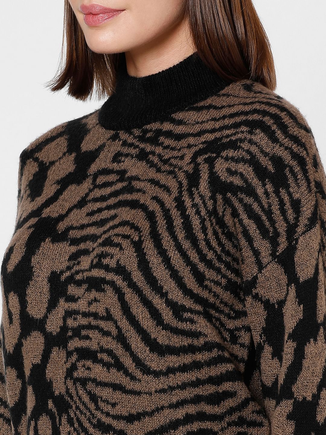 Black Animal Print High Neck Pullover - Image 8