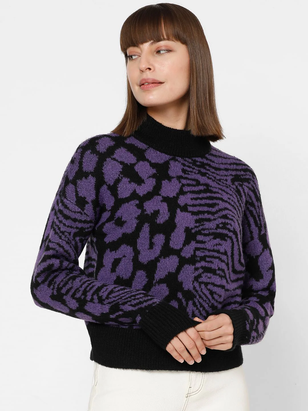 Purple Animal Print High Neck Pullover - Image 2