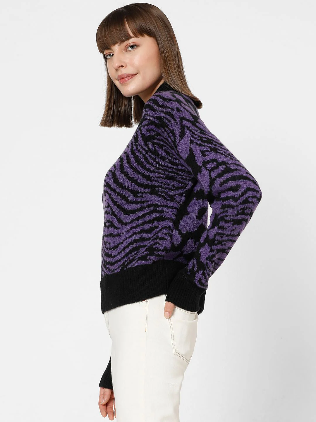 Purple Animal Print High Neck Pullover - Image 3