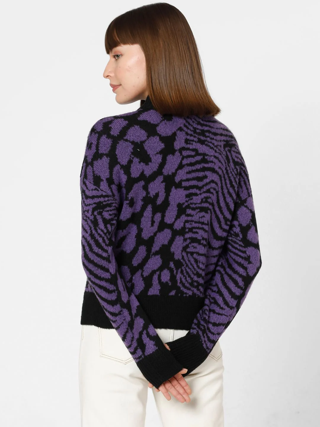 Purple Animal Print High Neck Pullover - Image 4