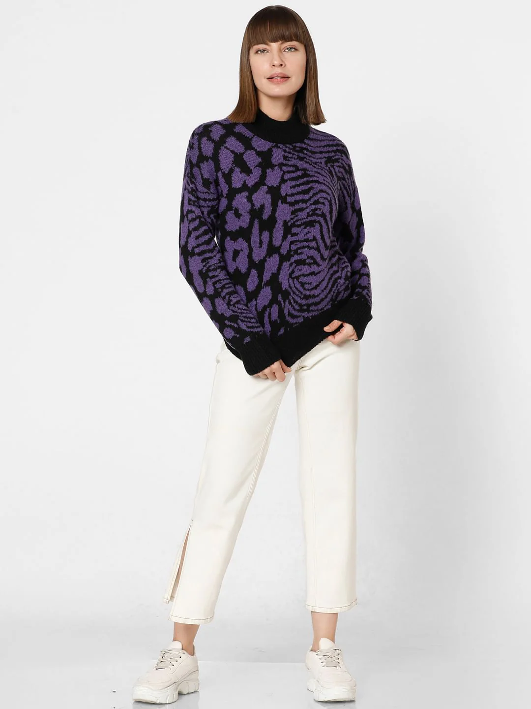 Purple Animal Print High Neck Pullover - Image 5