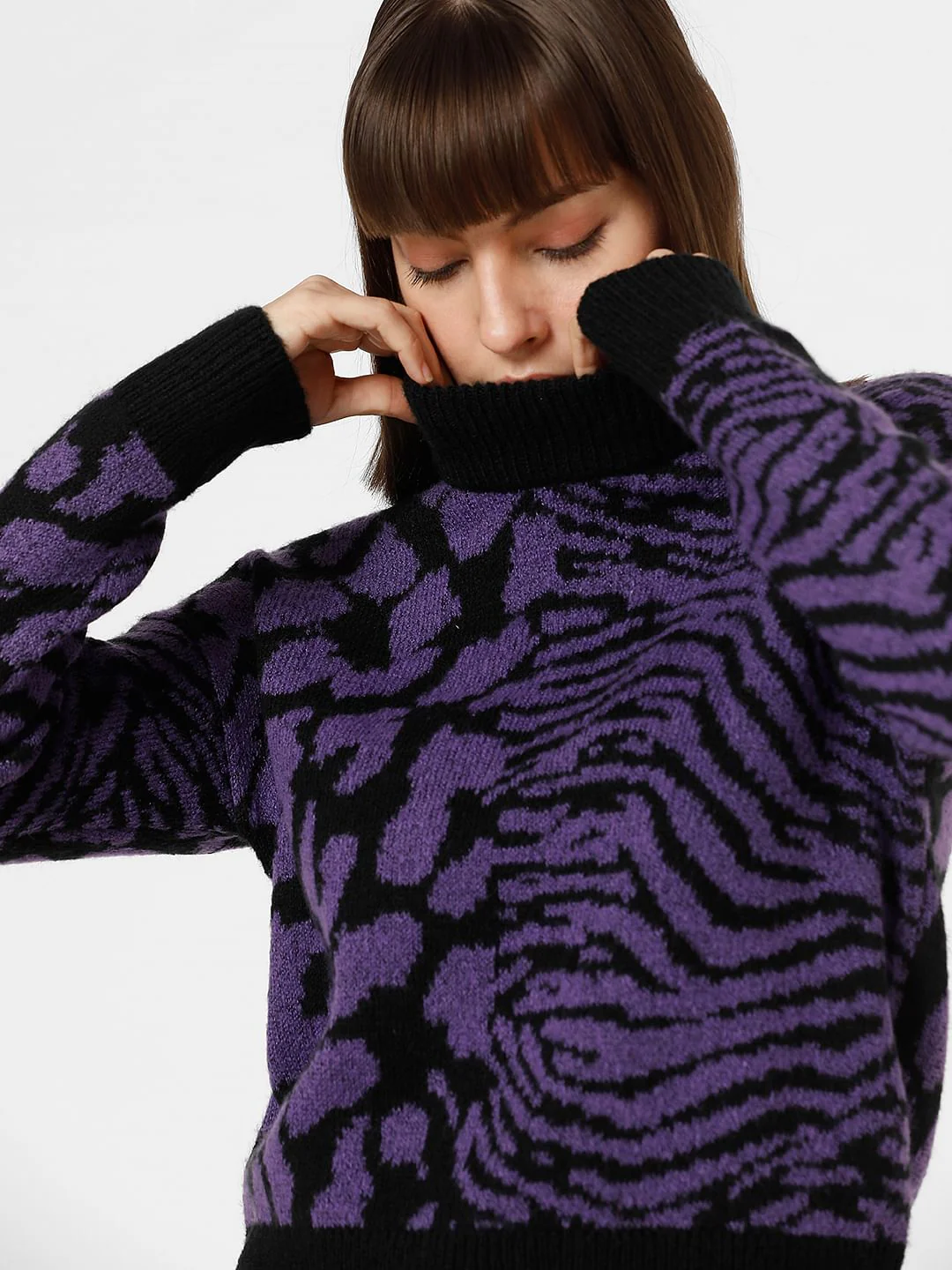 Purple Animal Print High Neck Pullover - Image 6
