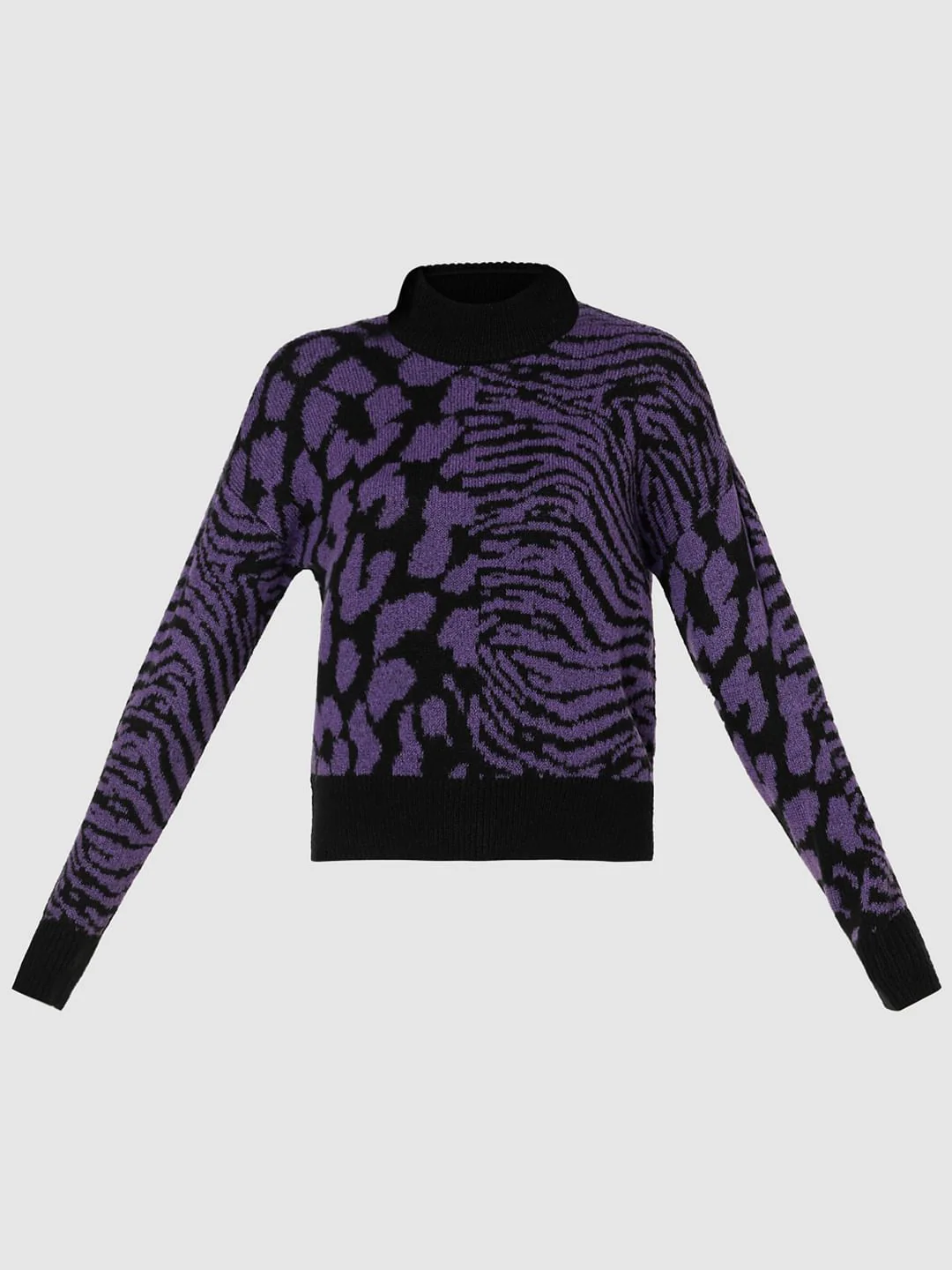 Purple Animal Print High Neck Pullover - Image 7