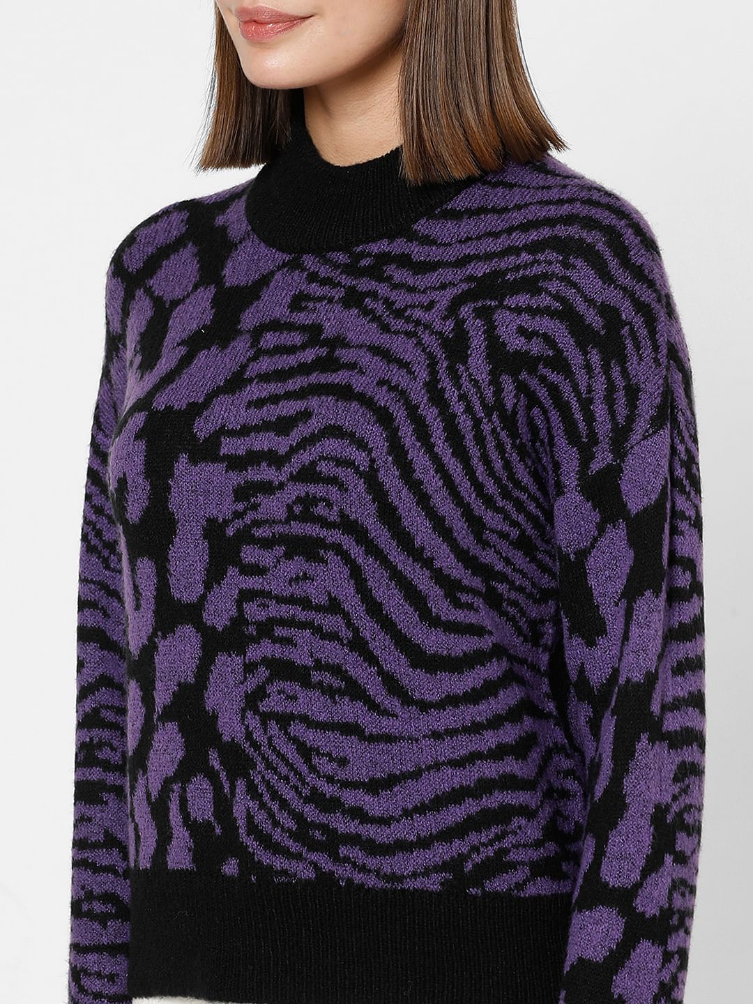 Purple Animal Print High Neck Pullover - Image 8