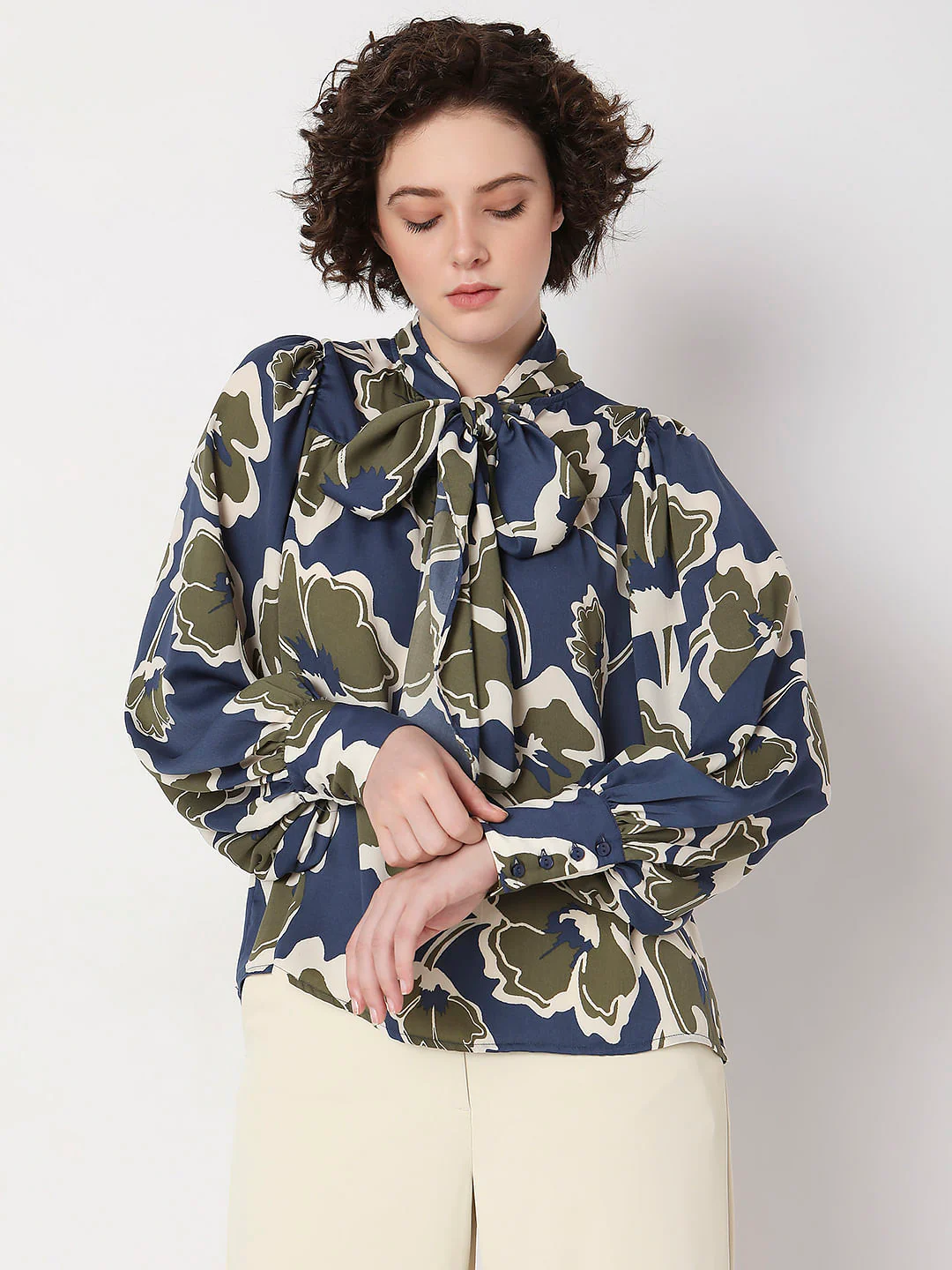 Dark Blue Floral Print Shirt - Image 2