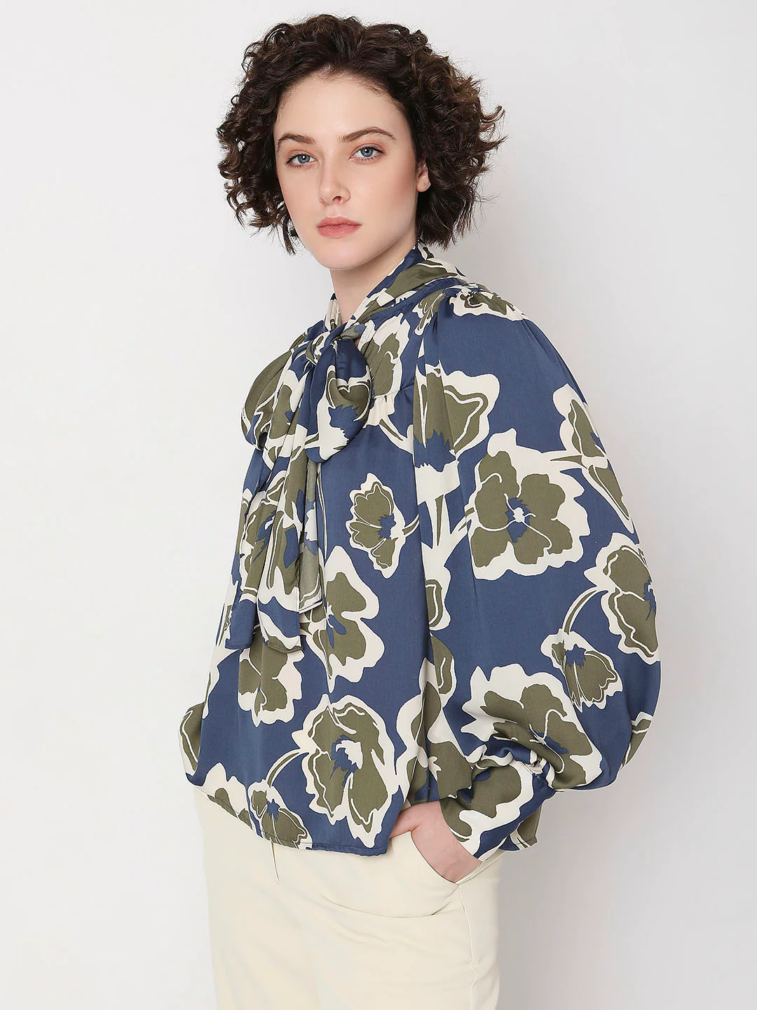 Dark Blue Floral Print Shirt - Image 3