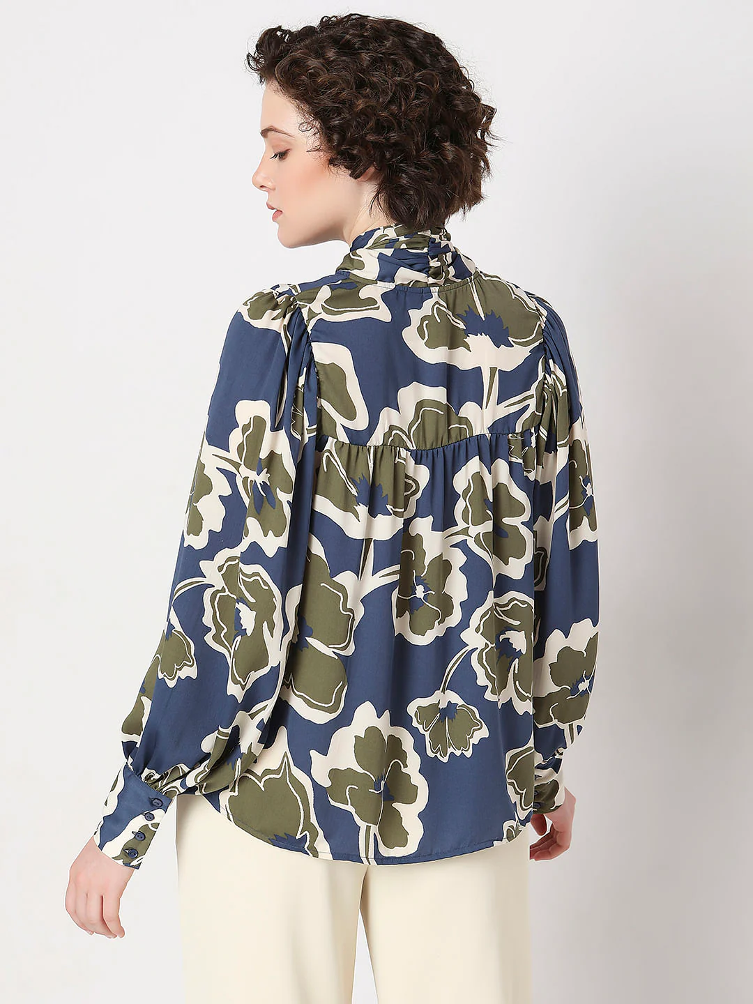 Dark Blue Floral Print Shirt - Image 4