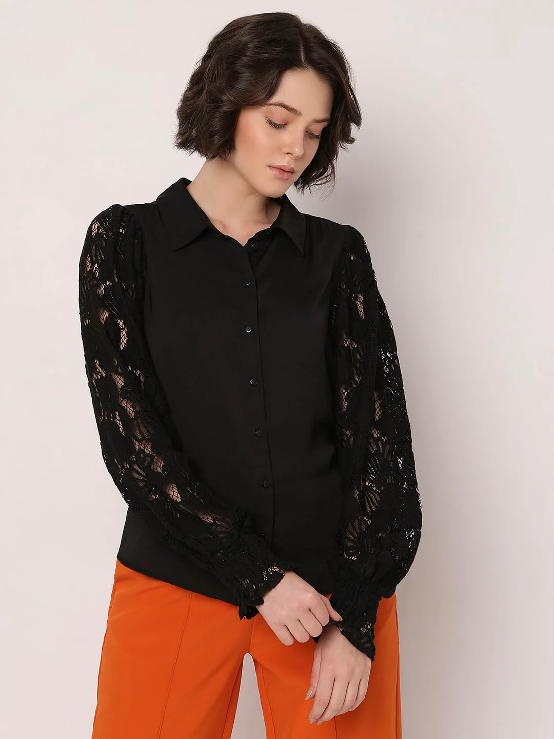 Black Lace Sleeves Shirt - Image 2