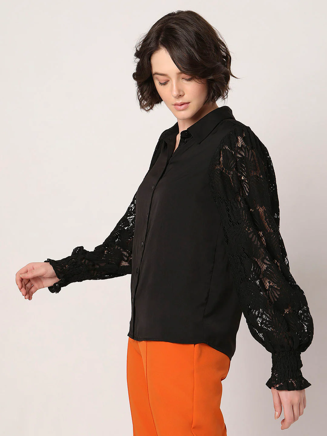 Black Lace Sleeves Shirt - Image 3