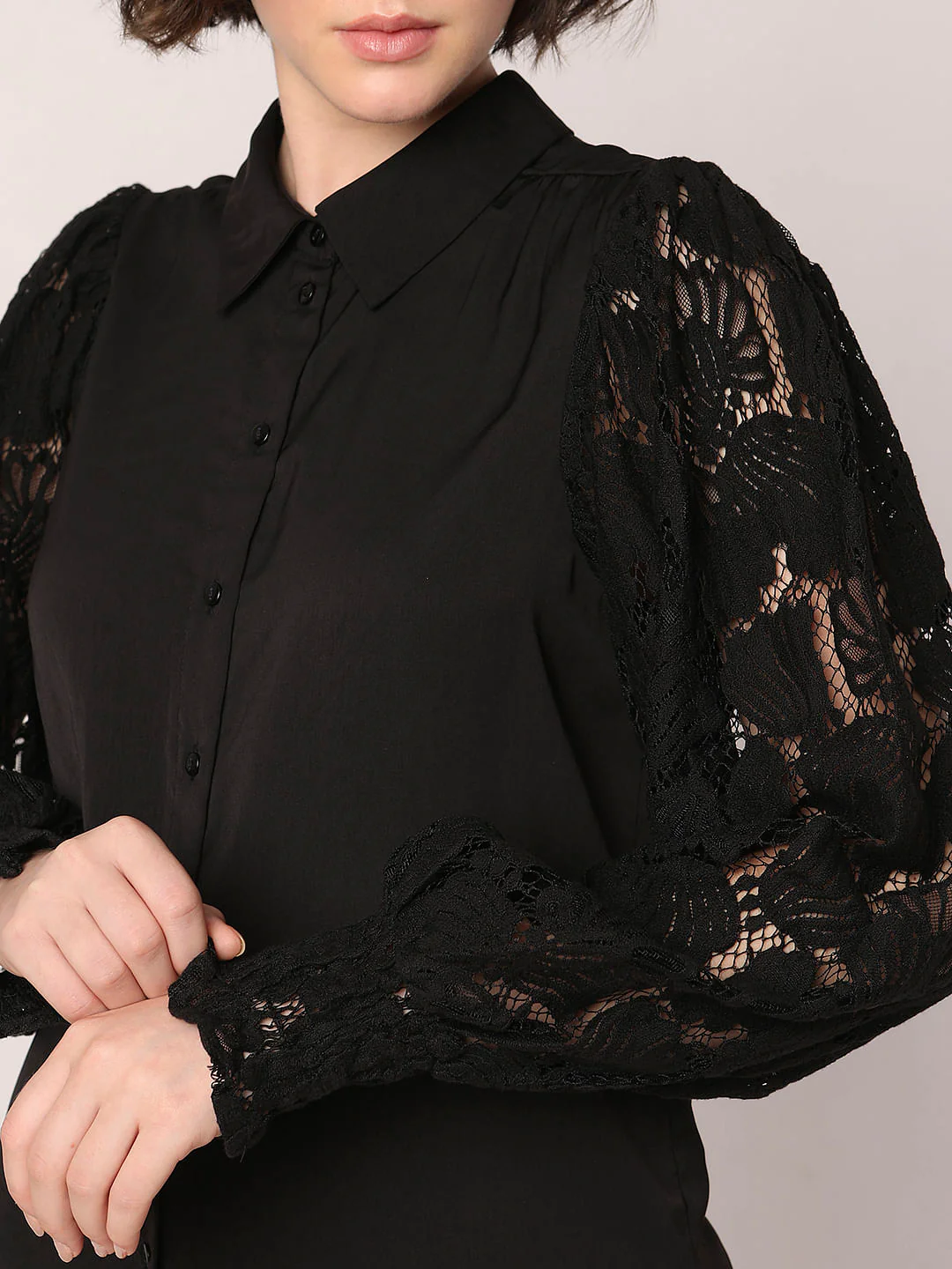 Black Lace Sleeves Shirt - Image 6
