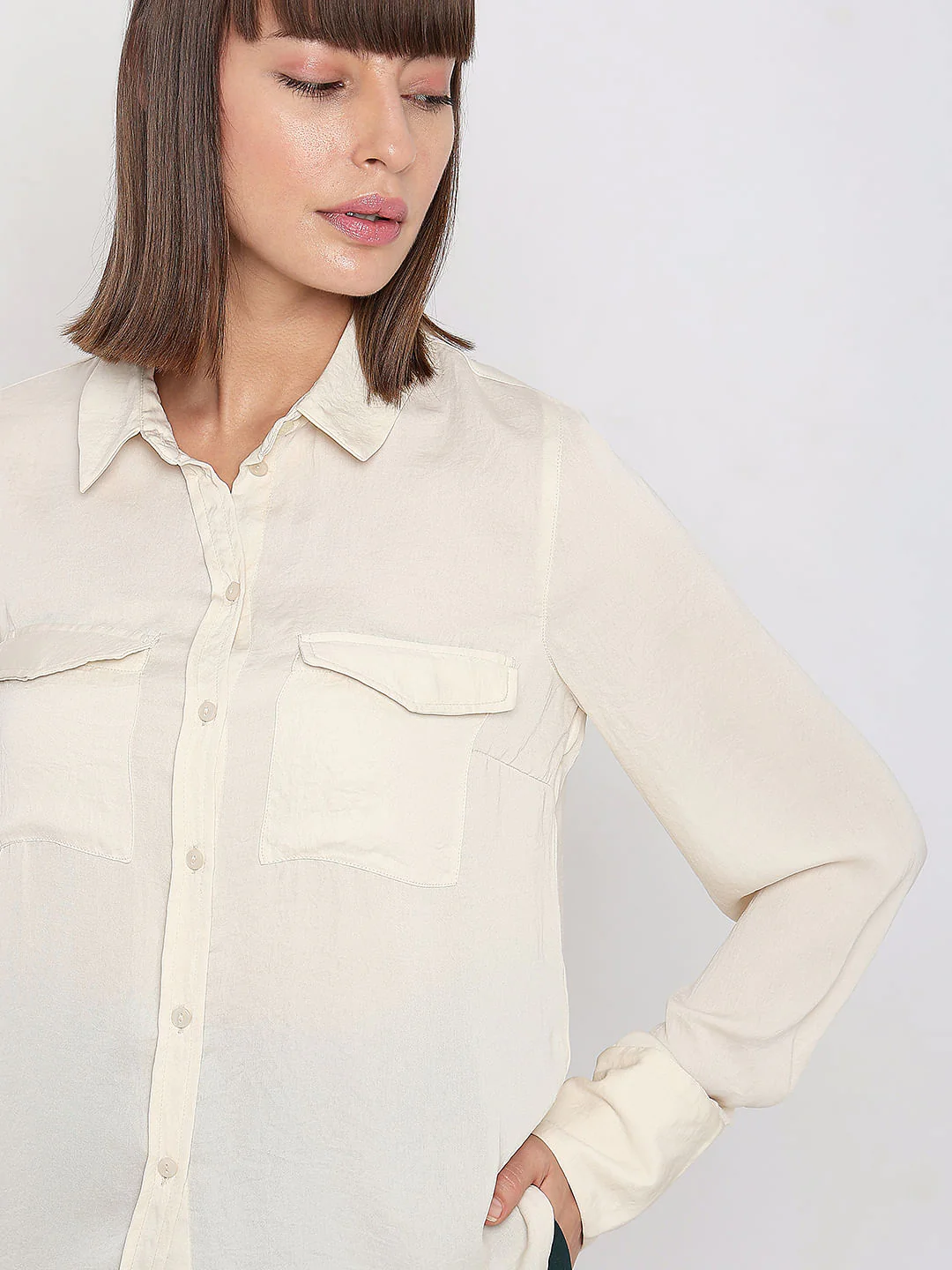 Beige Plain Coloured Shirt - Image 6
