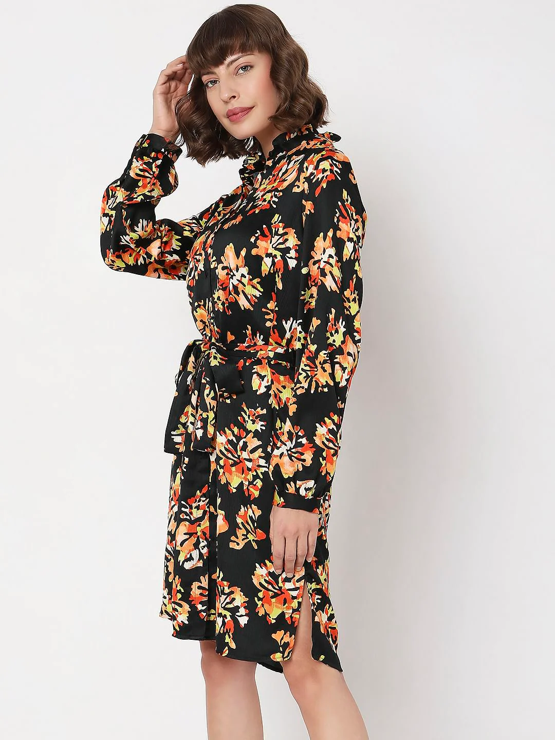 Black Floral Print Shirt Dress - Image 3