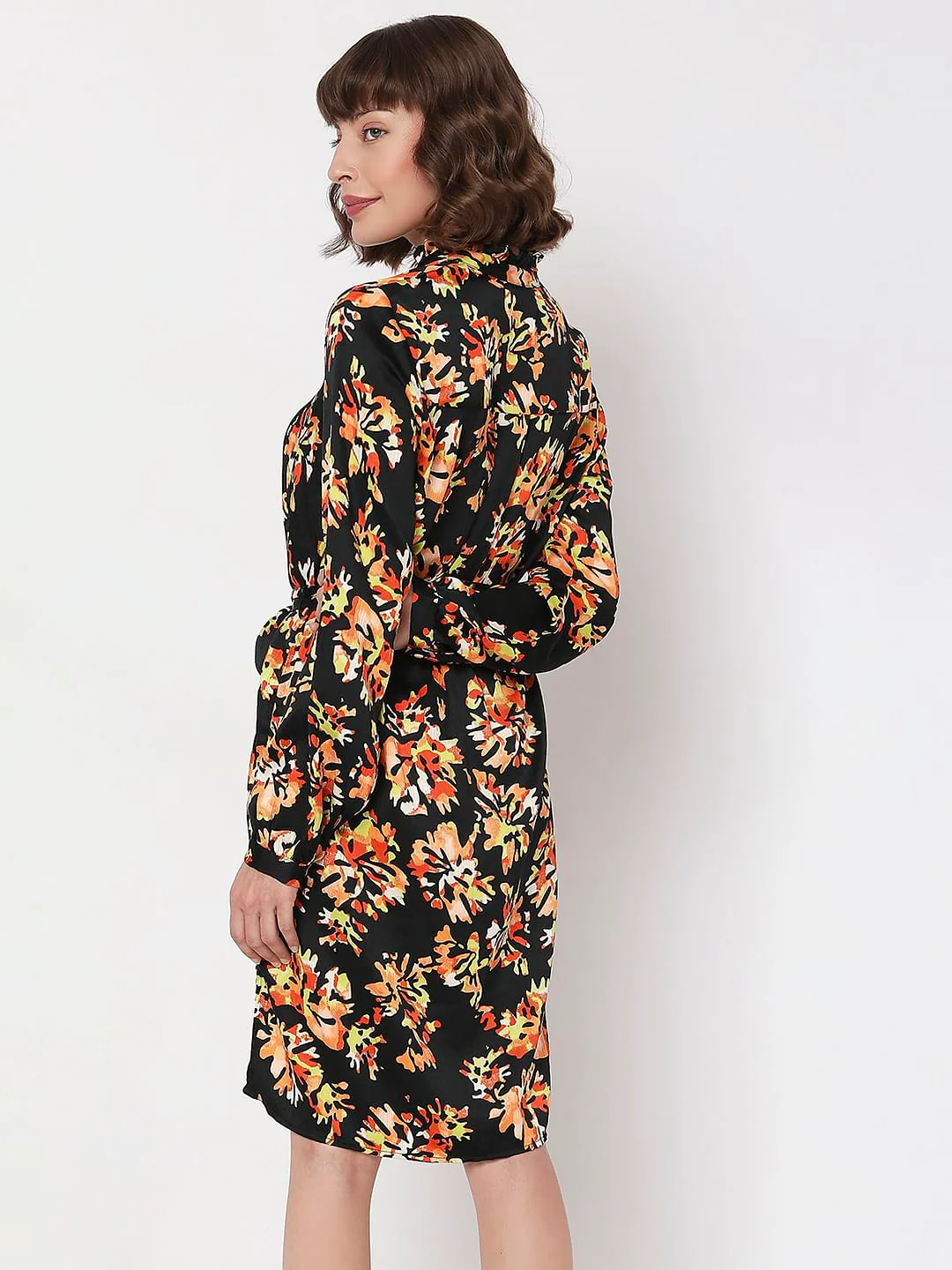 Black Floral Print Shirt Dress - Image 4