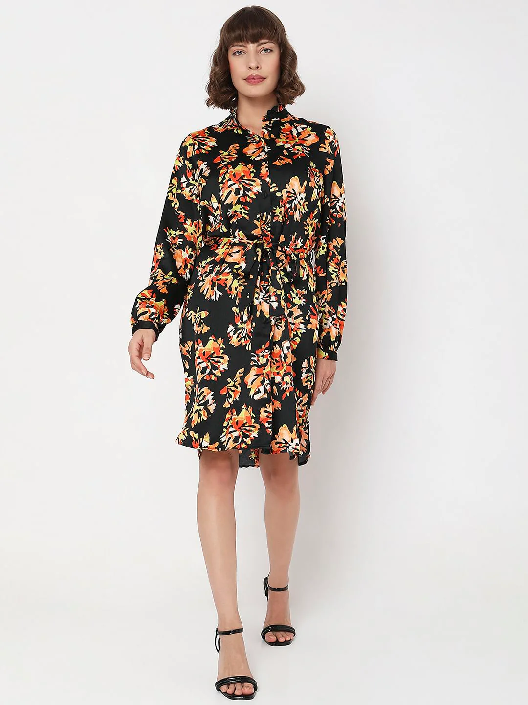 Black Floral Print Shirt Dress - Image 5