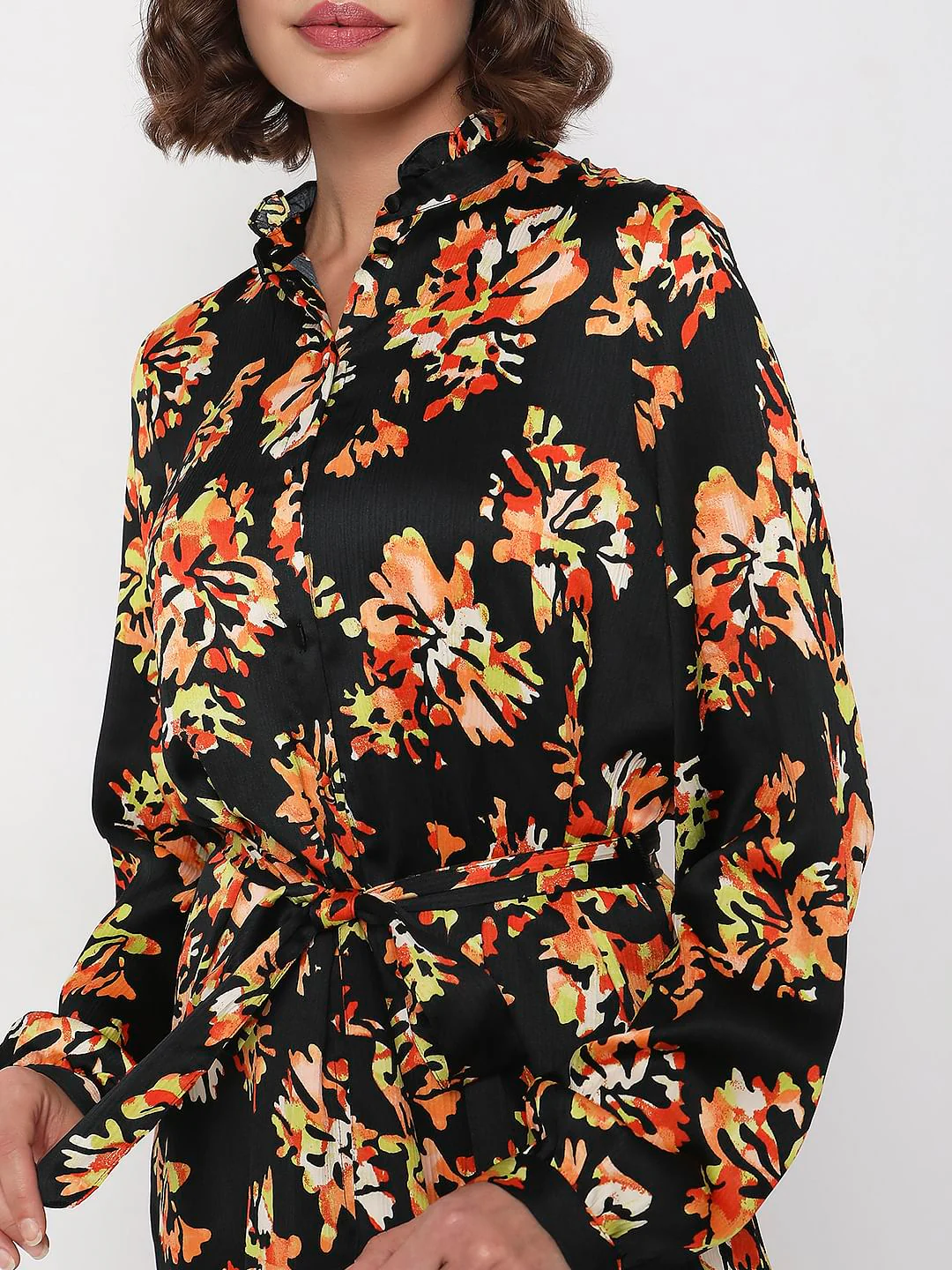 Black Floral Print Shirt Dress - Image 6