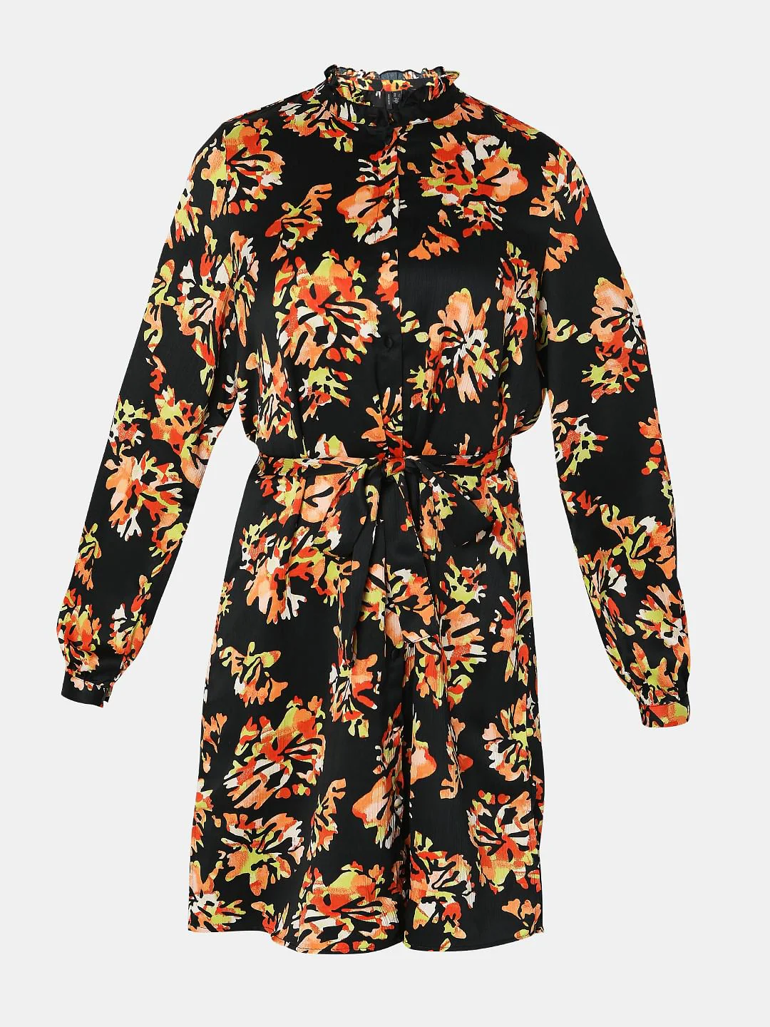 Black Floral Print Shirt Dress - Image 7