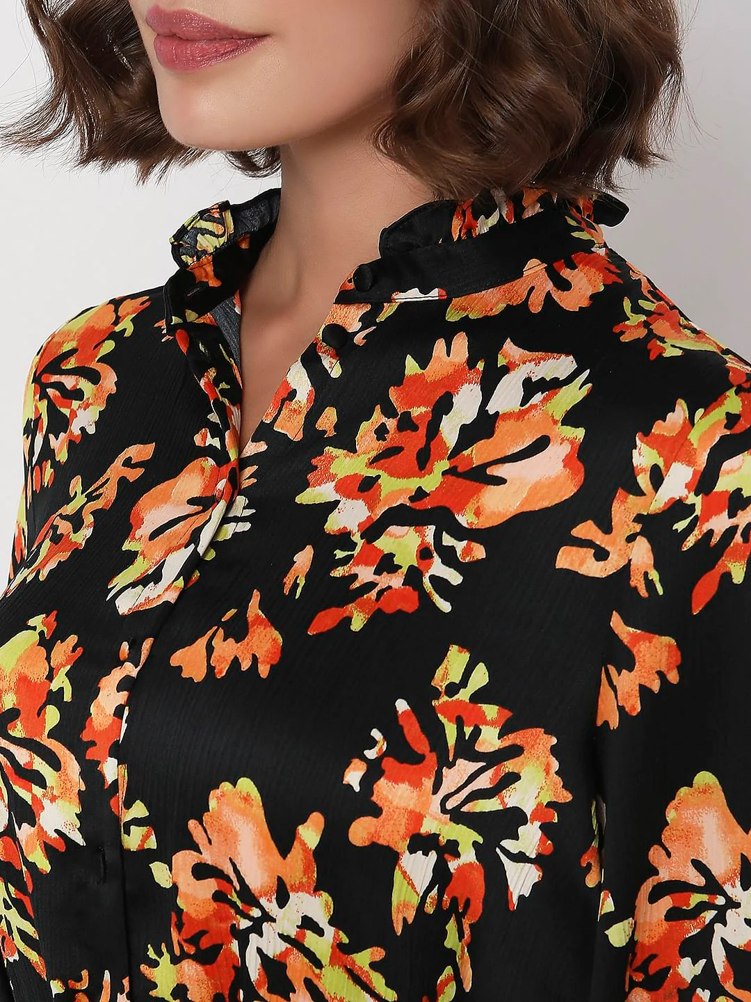 Black Floral Print Shirt Dress - Image 8