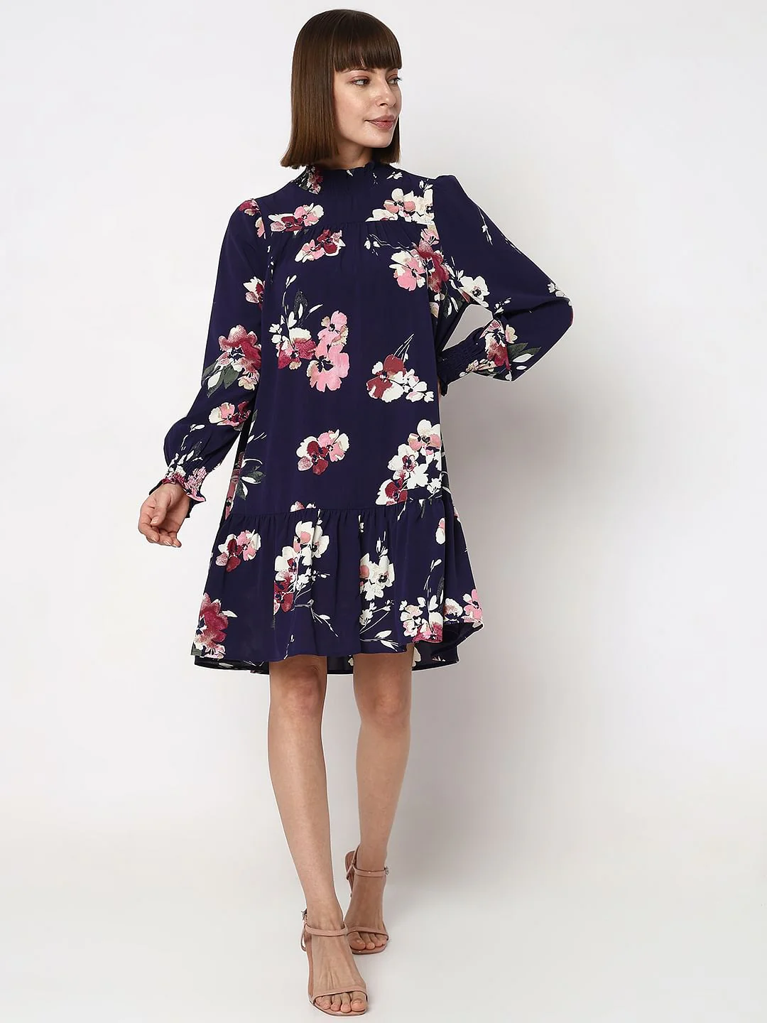 Dark Blue Floral Print Shift Dress - Image 5