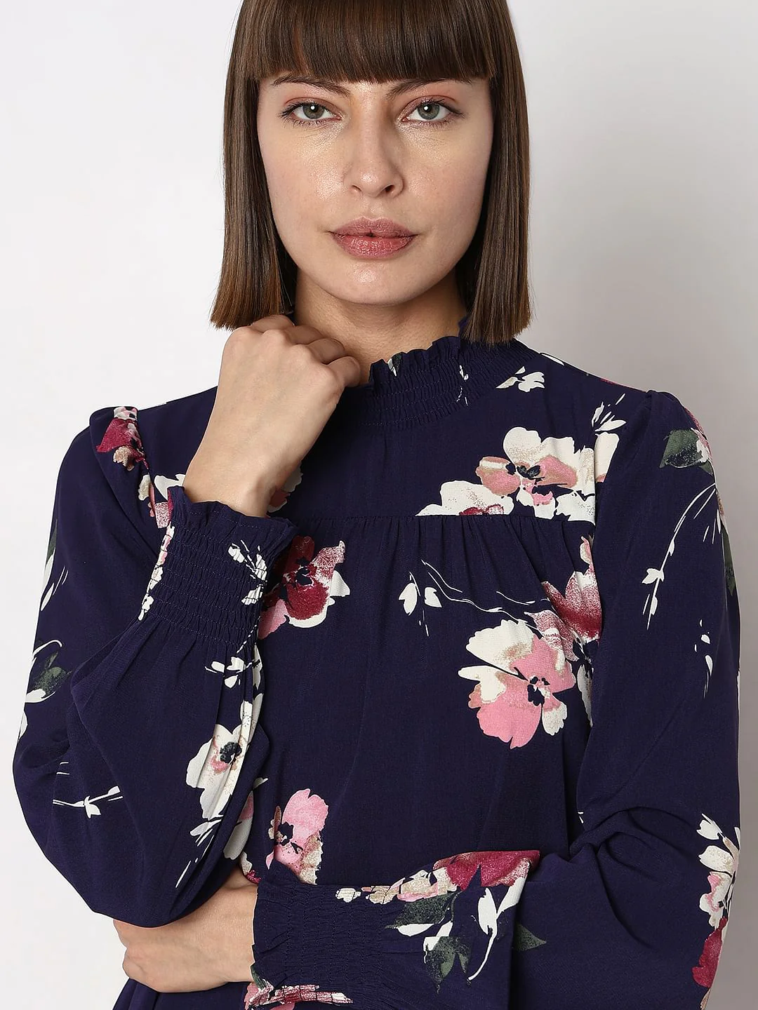 Dark Blue Floral Print Shift Dress - Image 6