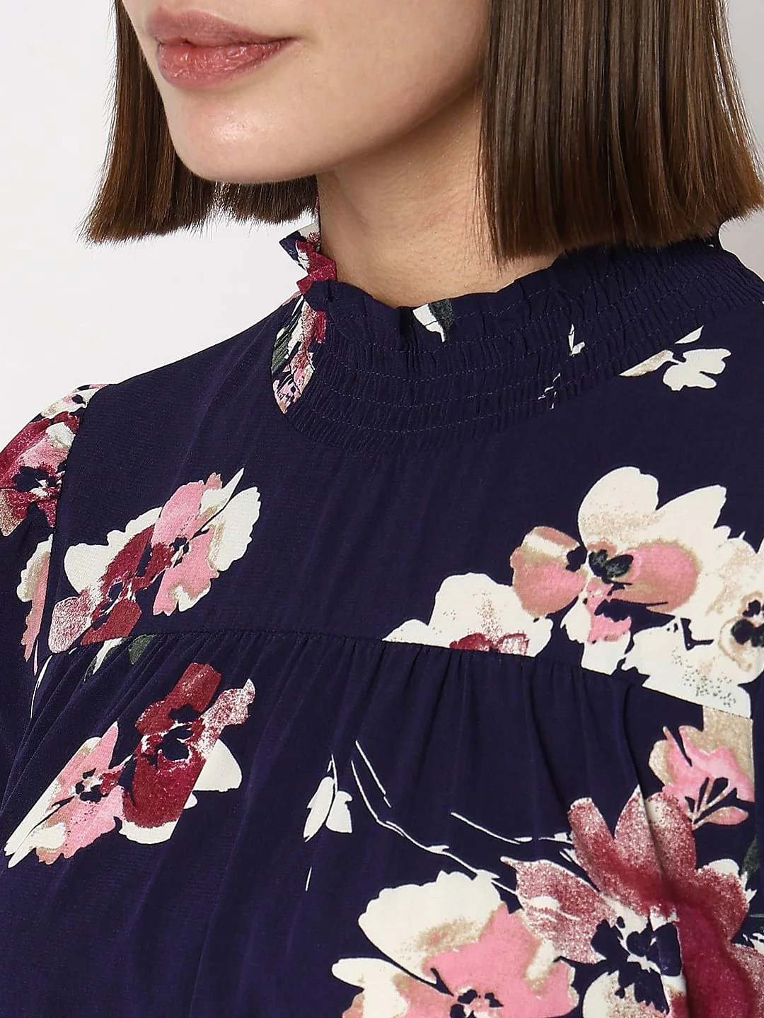 Dark Blue Floral Print Shift Dress - Image 8