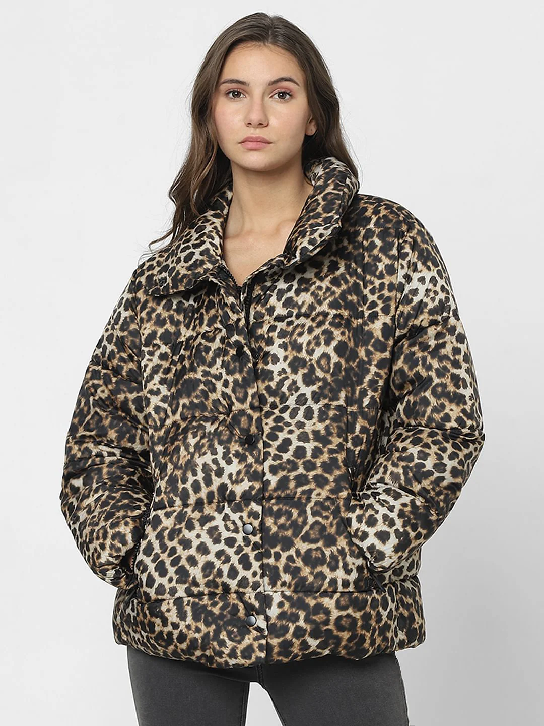 Brown Animal Print Puffer Jacket - Image 2