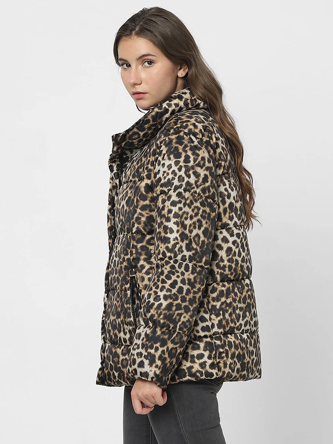 Brown Animal Print Puffer Jacket - Image 3