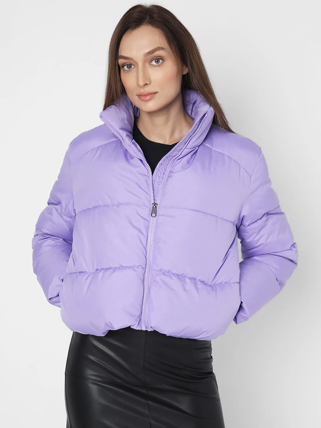Lilac High Neck Puffer Jacket - Image 2