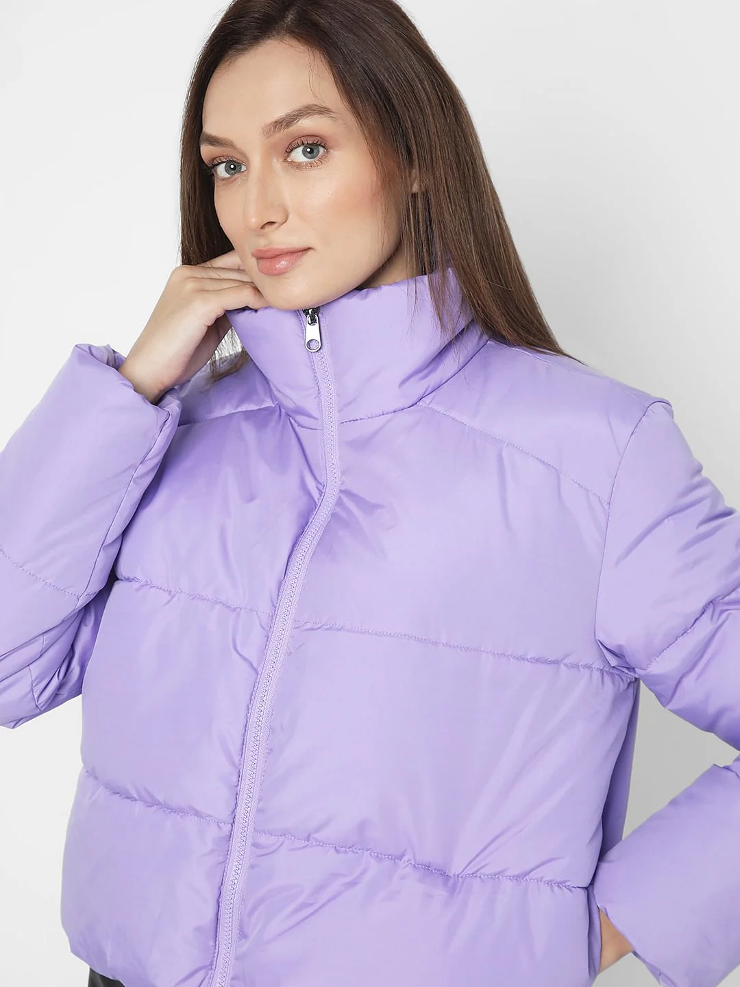 Lilac High Neck Puffer Jacket - Image 6