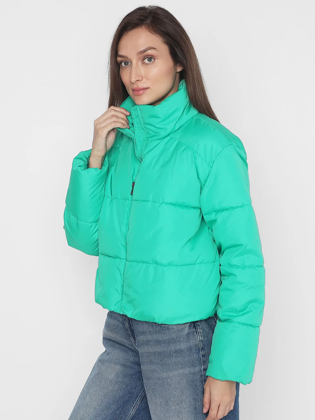 Green High Neck Puffer Jacket - Image 3