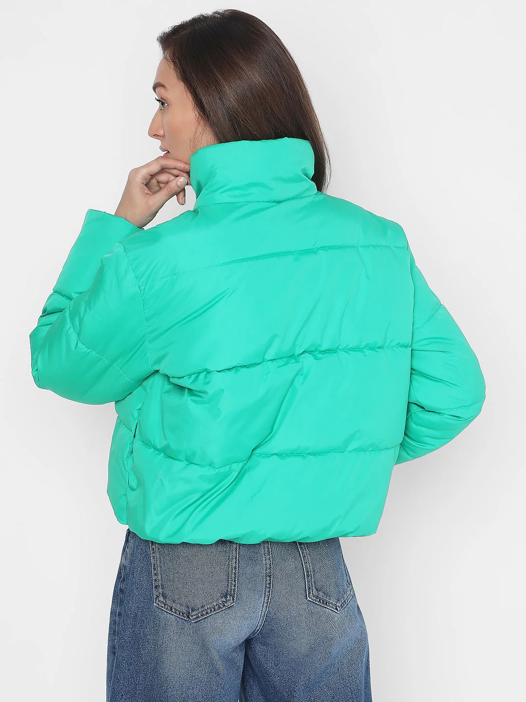 Green High Neck Puffer Jacket - Image 4