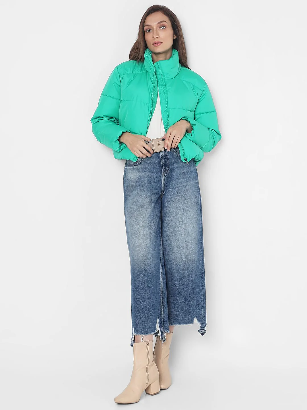 Green High Neck Puffer Jacket - Image 5