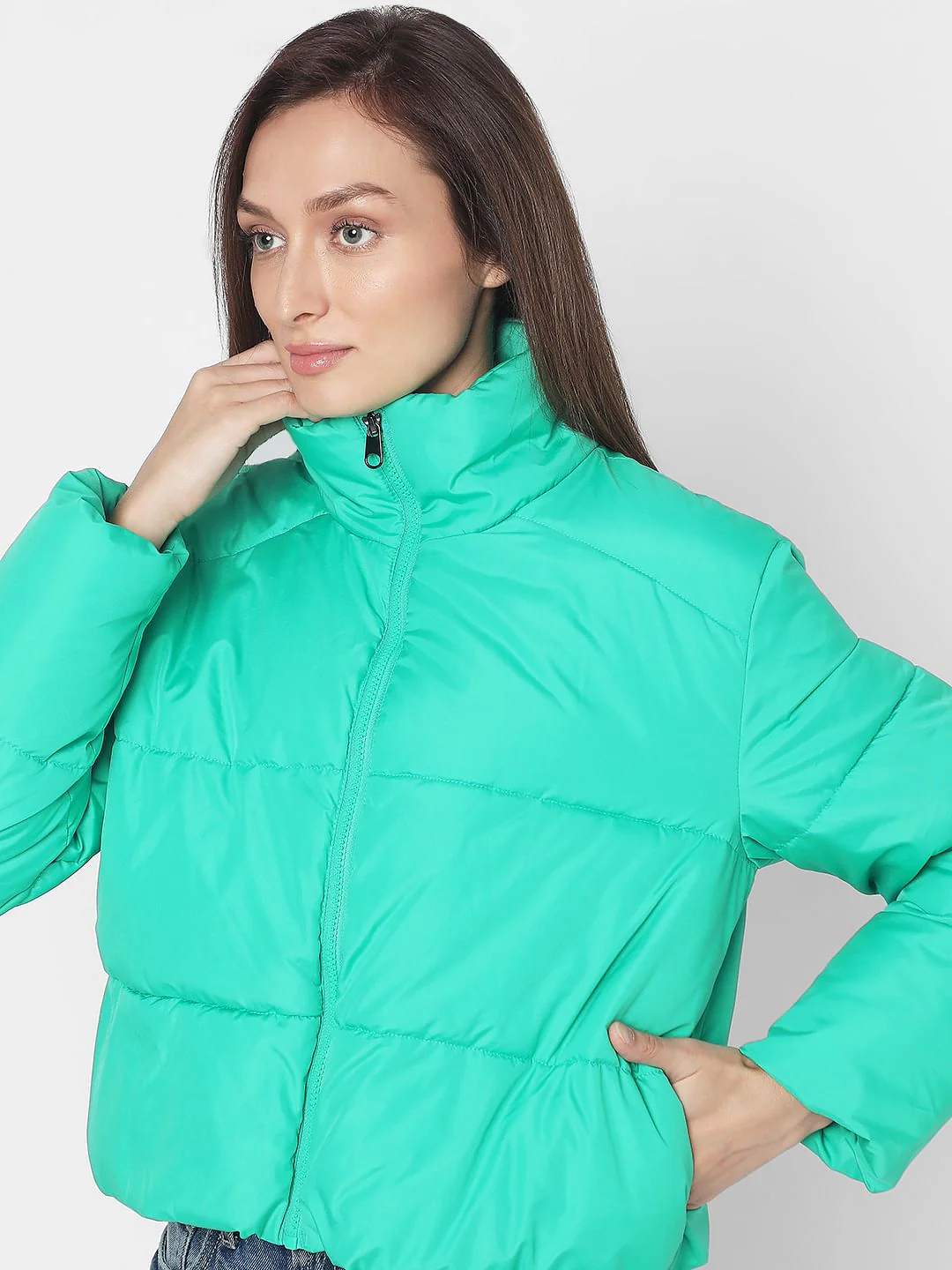 Green High Neck Puffer Jacket - Image 6