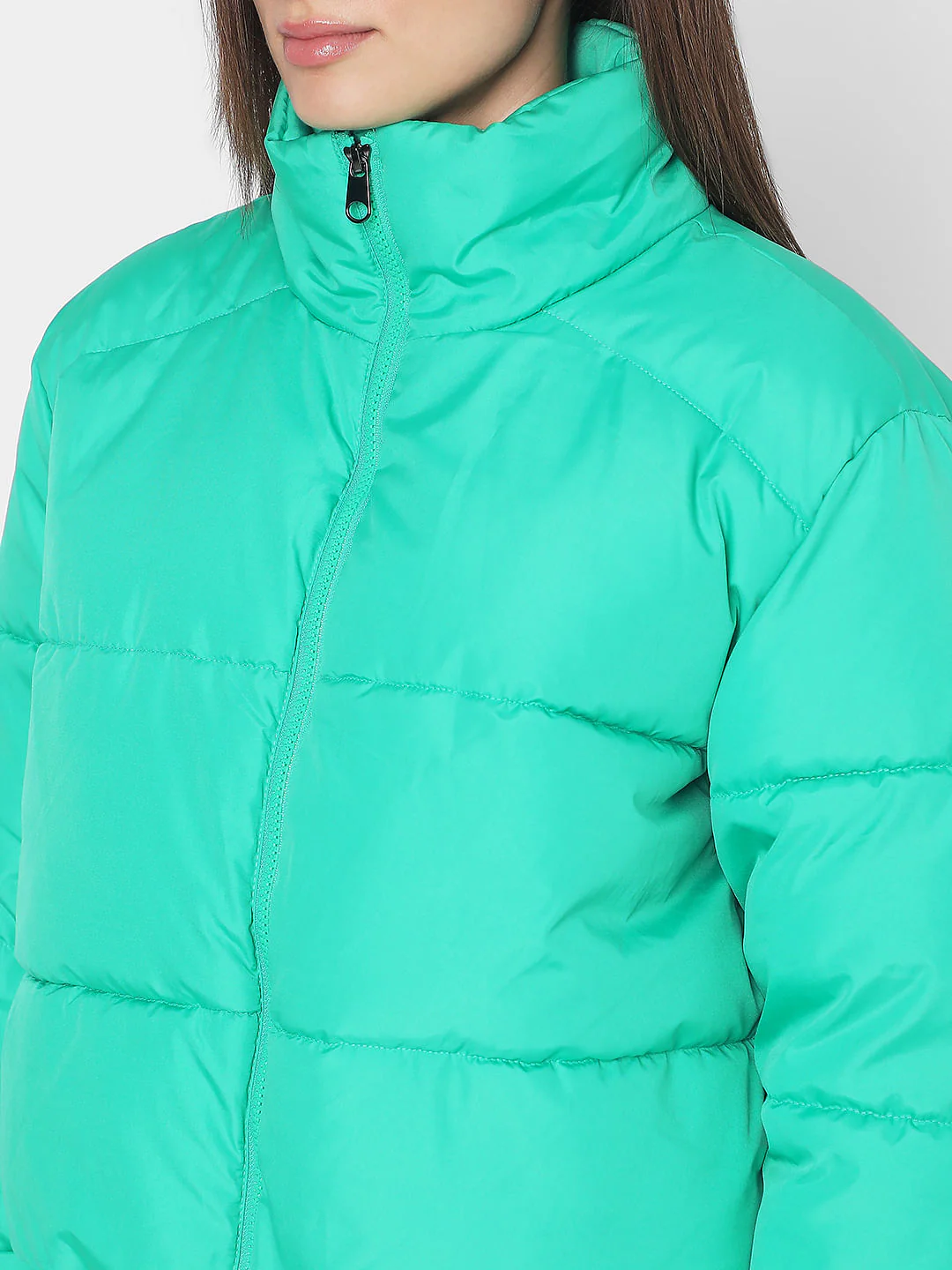Green High Neck Puffer Jacket - Image 8