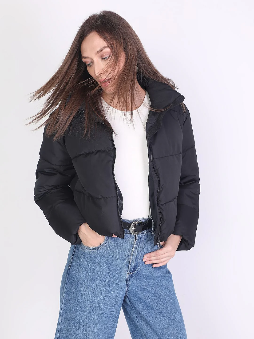 Black High Neck Puffer Jacket