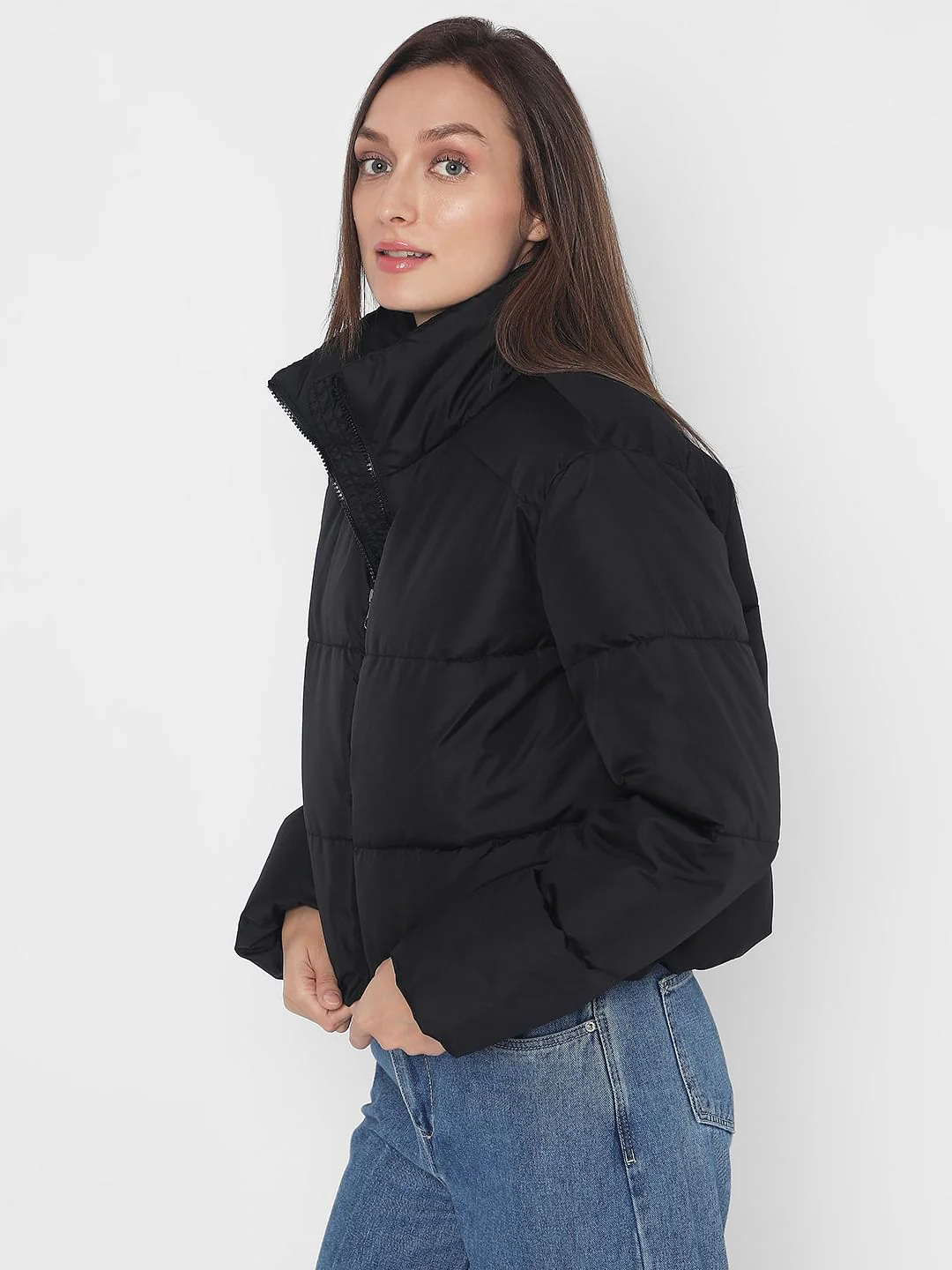 Black High Neck Puffer Jacket - Image 3